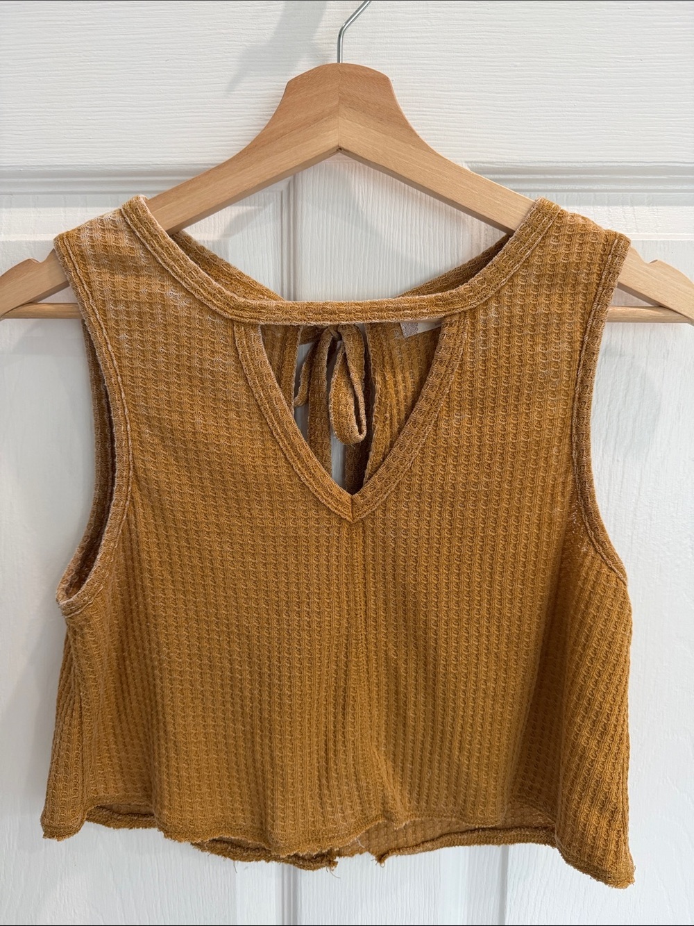 Altar'd State Mustard Waffle Knit Tie-Back Tank